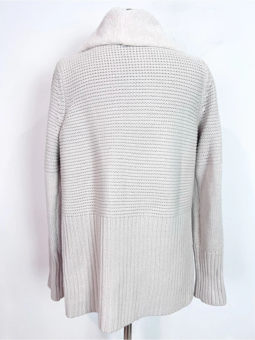 SOFT SURROUNDINGS OFF-WHITE FAUX SUEDE KNIT SLEEVE CARDIGAN JACKET SZ MEDIUM